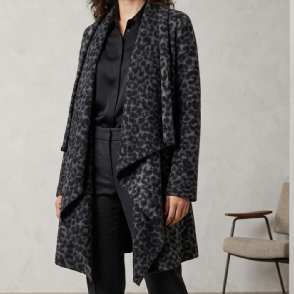Marisa And Marie Drape-Front Leopard Print Cardigan Jacket - Dark Gray Size L